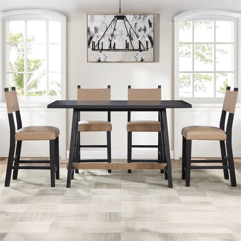 Pemberly Row Contemporary 5-piece Counter Dining Set in Black