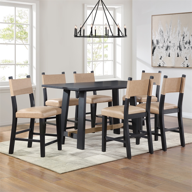 Pemberly Row Contemporary 7-piece Counter Dining Set in Black