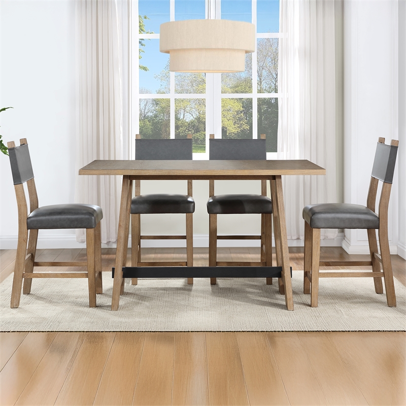 Pemberly Row Contemporary 5-piece Counter Dining Set in Brown