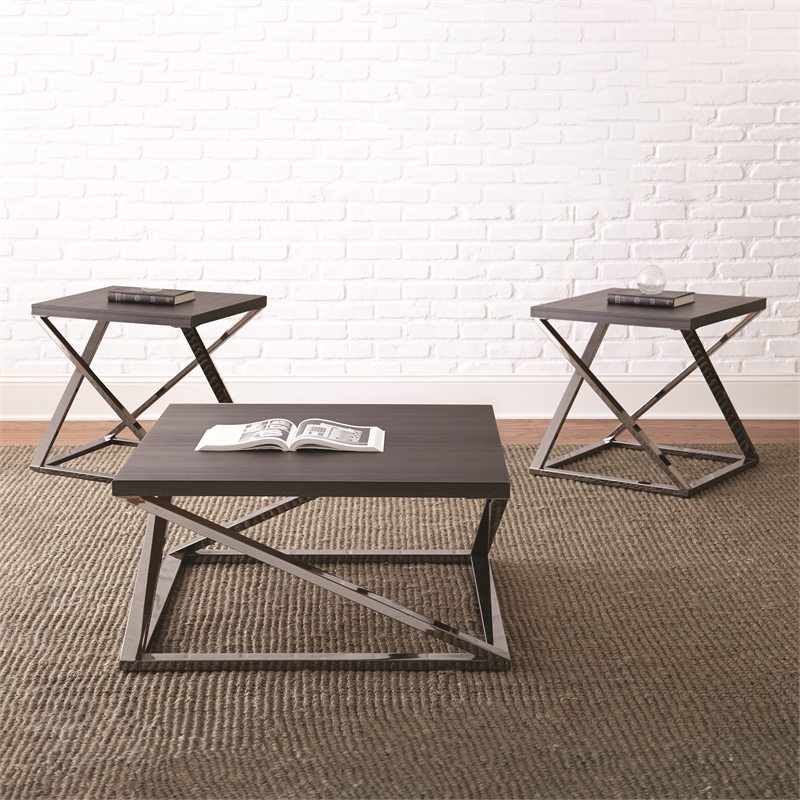 Pemberly Row Engineered Wood Contemporary 3-piece Coffee Table Set in Gray