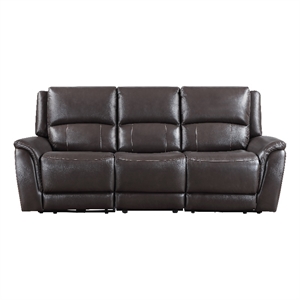 Pemberly Row Contemporary Leather Power Reclining Sofa in Brown
