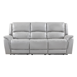 Pemberly Row Contemporary Leather Power Reclining Sofa in Gray