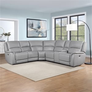 Pemberly Row 6-Piece Dual-Power Leather Reclining Sectional in Stone