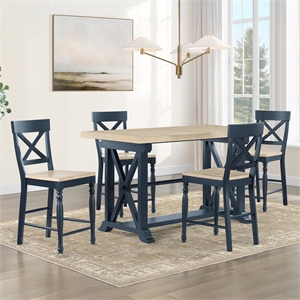 Pemberly Row Contemporary 5-piece Counter Dining Set in Blue