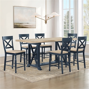 Pemberly Row Contemporary 7-piece Counter Dining Set in Blue