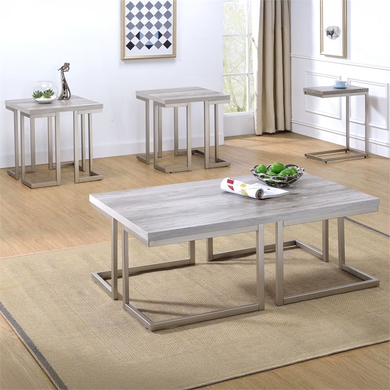 Pemberly Row Contemporary 3-piece Coffee & End Table Set in White