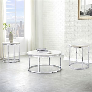 Pemberly Row Contemporary 3-piece Coffee & End Table Set in White