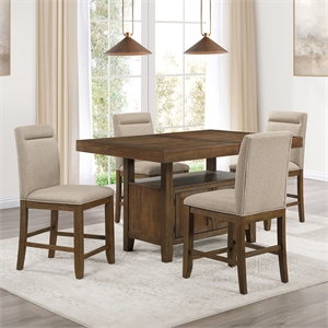 Pemberly Row Contemporary 5-piece Counter Dining Set in Brown