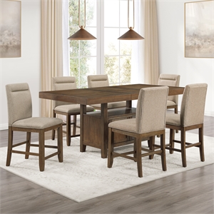 Pemberly Row Contemporary 7-piece Counter Dining Set in Brown