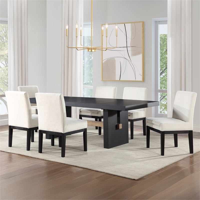 Pemberly Row 7-Piece Upholstered Parsons Chair Dining Set Black