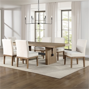 Pemberly Row 7-Piece 78-96&quot Dining Table Set with 6 Parsons Chairs in Brown