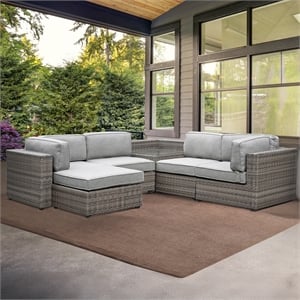 Pemberly Row Contemporary 5-piece Outdoor Sectional Sofa Set in Tan