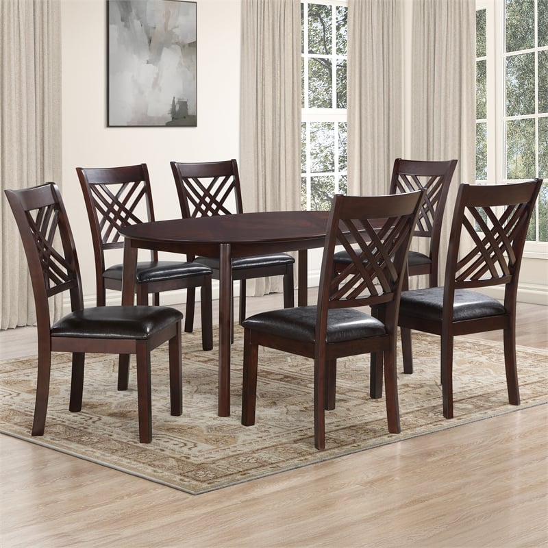Pemberly Row Oval Table - 7-pieces Dining Table Set in Brown