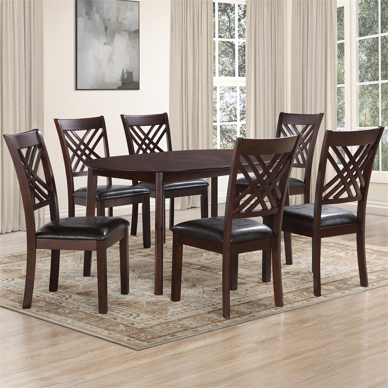 Pemberly Row Oval Table - 7-pieces Dining Table Set in Brown