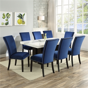 Pemberly Row Contemporary 9-piece Rectangle Dining Set in Blue Chair