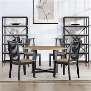 Pemberly Row Contemporary 54&quot Round 5-Piece Dining Set in Black