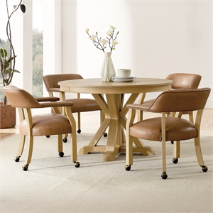 Pemberly Row Dining Table & 4 Captains Chairs in Natural/Camel