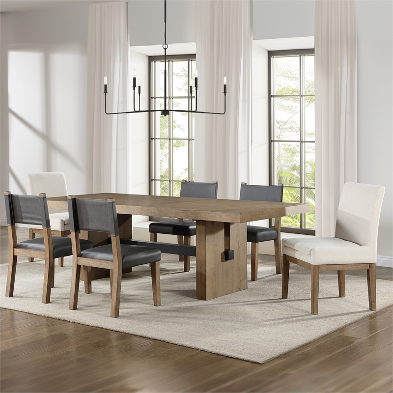 Pemberly Row 7-piece Dining Set with Upholstery Chair in Brown
