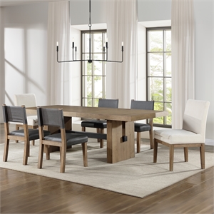 Pemberly Row 7-piece Dining Set with Upholstery Chair in Brown