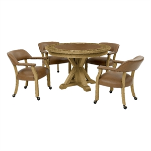 Pemberly Row Dining Table with Game Top & 4 Captains Chairs Natural Finish