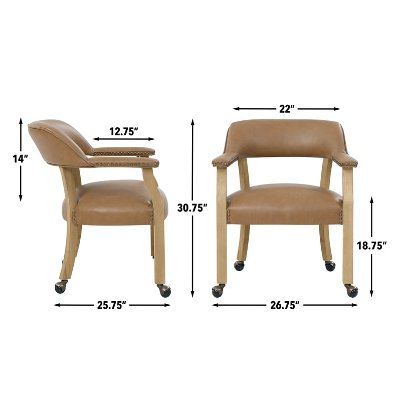 Pemberly Row Set of 4 Faux Leather Arm Chairs & Counter Table in Natural