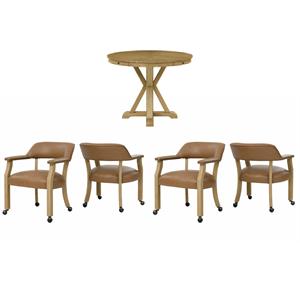 Pemberly Row Set of 4 Faux Leather Arm Chairs & Counter Table in Natural