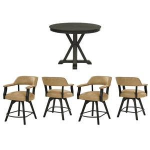 Pemberly Row 5-Pc Set of Faux Leather Swivel Counter Arm Chairs & Table