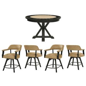 Pemberly Row 5-Pc Set of Faux Leather Swivel Counter Chairs & Dining Table