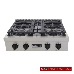 Pemberly Row 30&quot Natural Gas Range Top in Steel with Tuxedo Black Knobs