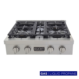 Pemberly Row 30&quot Propane Gas Range Top in Steel with Classic Silver Knobs