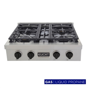 Pemberly Row 30&quot Propane Gas Range Top in Steel with Tuxedo Black Knobs