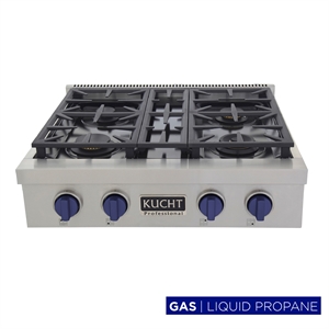 Pemberly Row 30&quot Propane Gas Range Top in Stainless Steel with Royal Blue Knobs