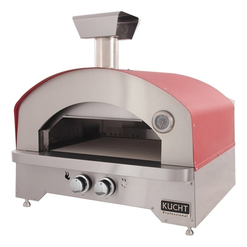 Pemberly Row Stainless Steel Outdoor Portable Propane Gas Pizza Oven in Red