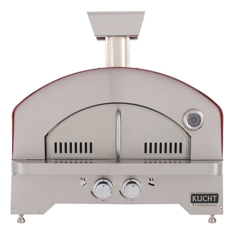 Pemberly Row Stainless Steel Outdoor Portable Propane Gas Pizza Oven in Red