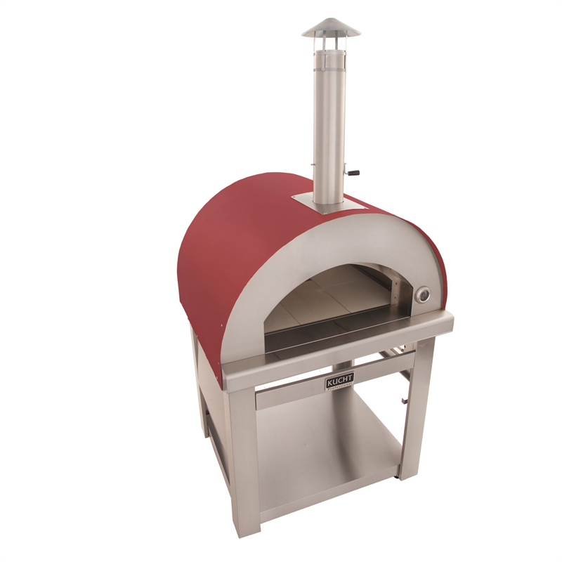 Pemberly Row Stainless Steel Outdoor Wood Fired Pizza Oven in Red