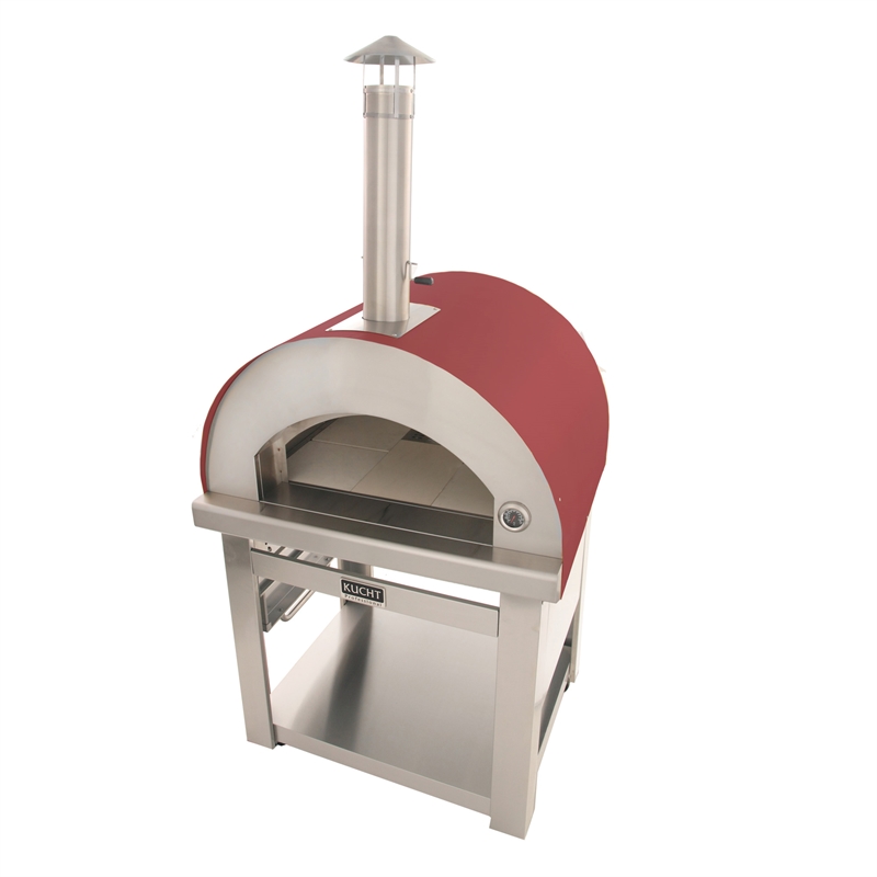 Pemberly Row Stainless Steel Outdoor Wood Fired Pizza Oven in Red