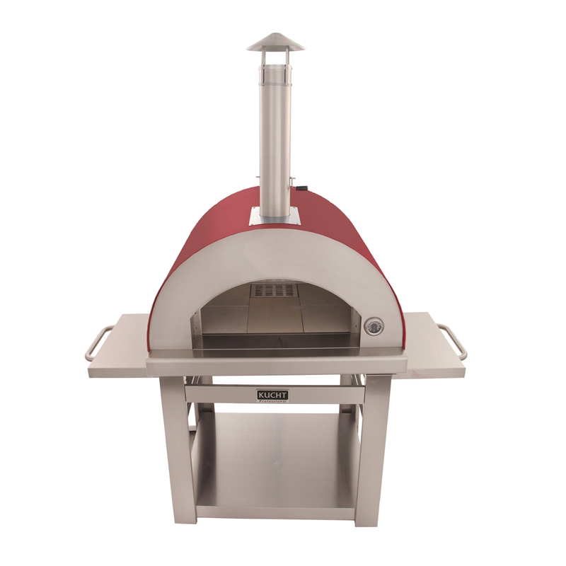 Pemberly Row Stainless Steel Outdoor Wood Fired Pizza Oven in Red