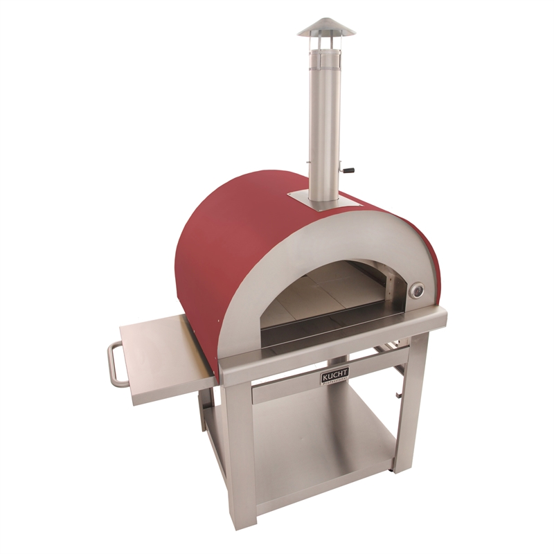 Pemberly Row Stainless Steel Outdoor Wood Fired Pizza Oven in Red