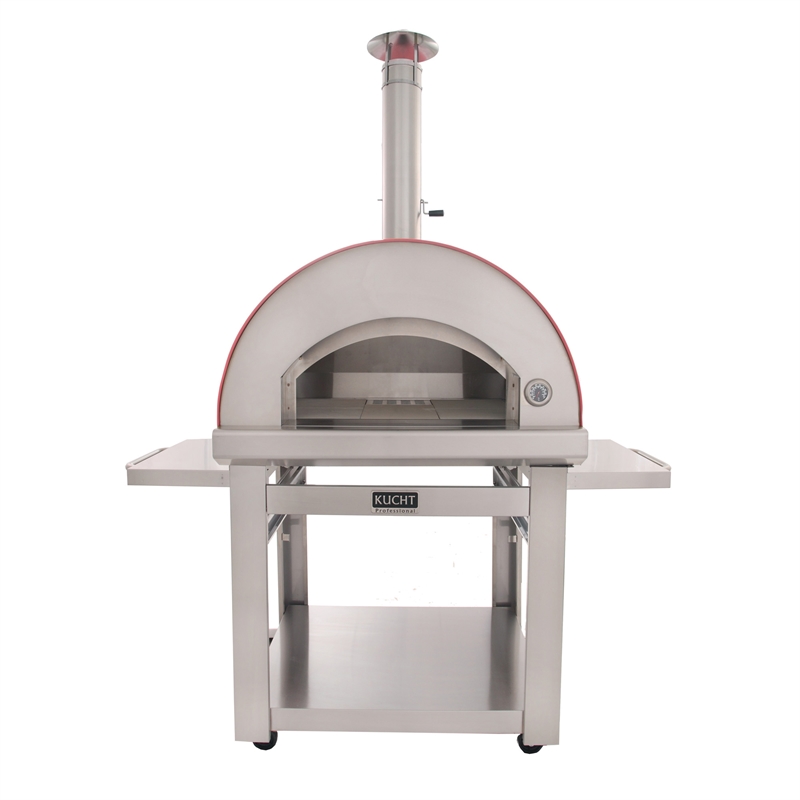 Pemberly Row Stainless Steel Outdoor Wood Fired Pizza Oven in Red