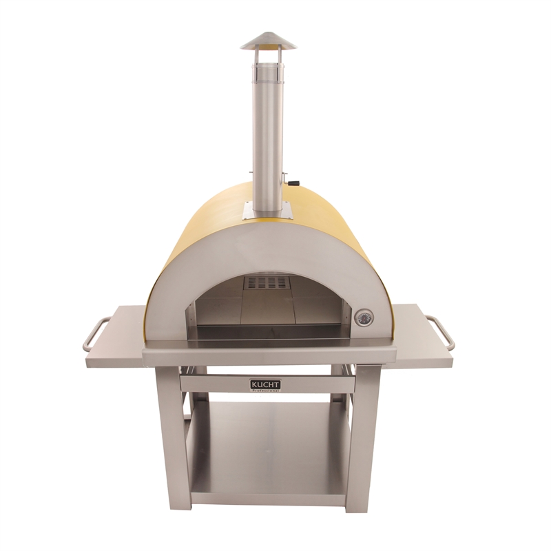 Pemberly Row Stainless Steel Outdoor Wood Fired Pizza Oven in Yellow