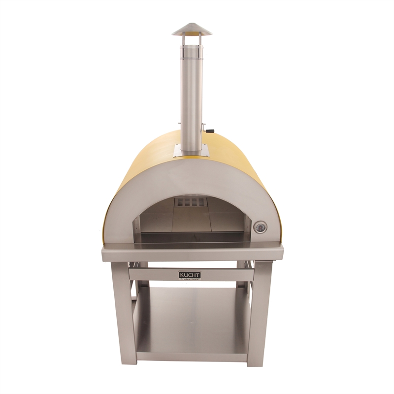 Pemberly Row Stainless Steel Outdoor Wood Fired Pizza Oven in Yellow