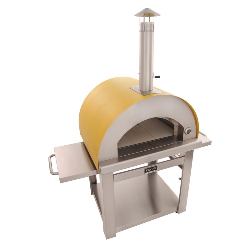 Pemberly Row Stainless Steel Outdoor Wood Fired Pizza Oven in Yellow