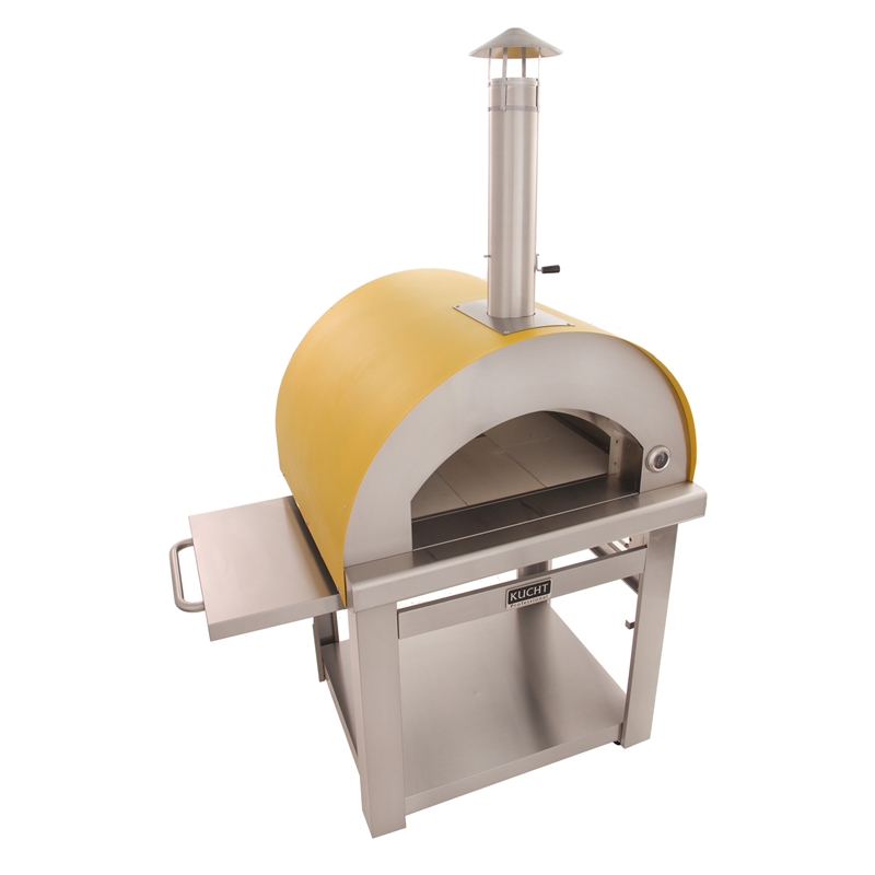 Pemberly Row Stainless Steel Outdoor Wood Fired Pizza Oven in Yellow
