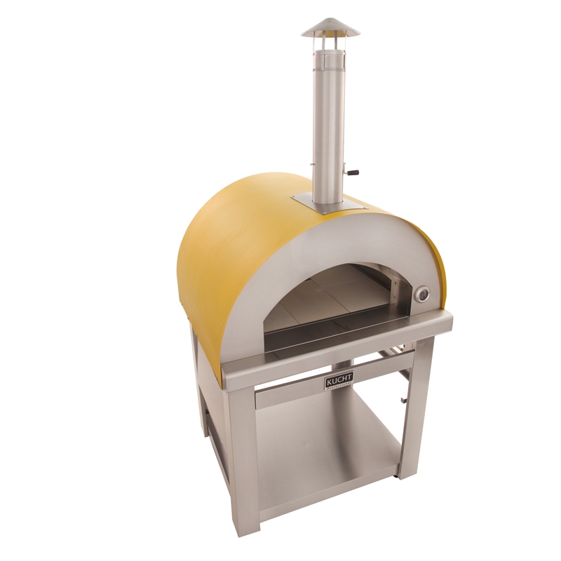 Pemberly Row Stainless Steel Outdoor Wood Fired Pizza Oven in Yellow