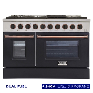 Pemberly Row 48&quot 6.7 cu. ft. Dual Fuel Range Propane Gas in Black & Rose Gold