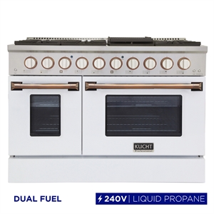 Pemberly Row 48&quot 6.7 cu. ft. Dual Fuel Range for Propane Gas in White and Gold