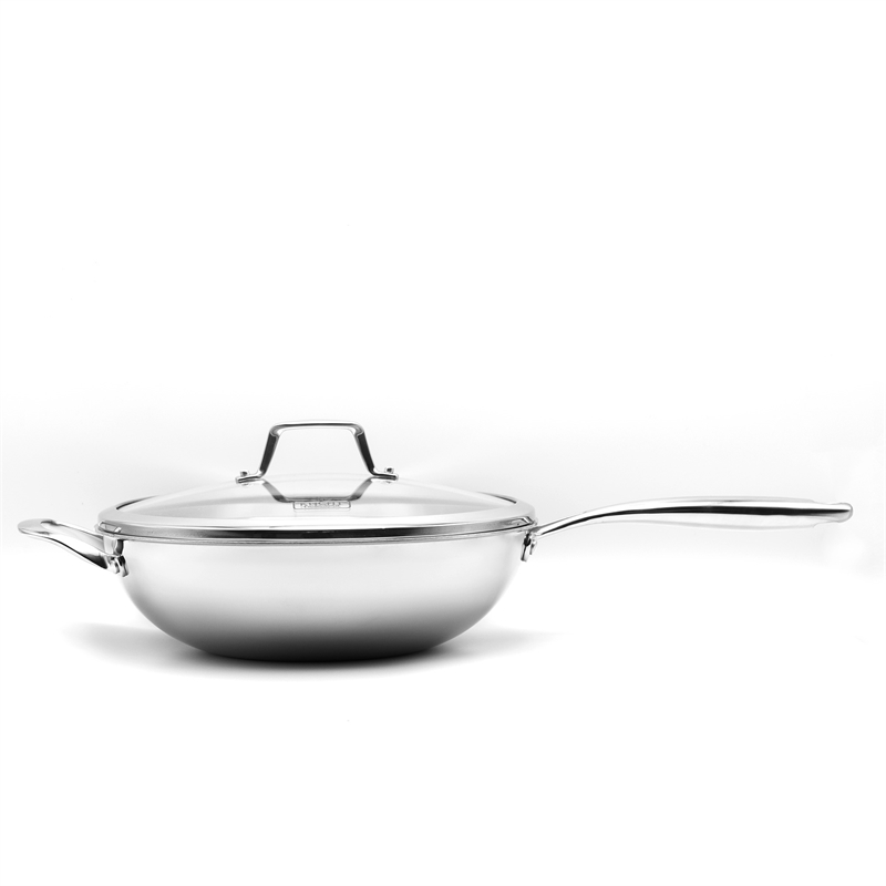 Pemberly Row Culinary Professional 3-Ply Stainless Steel Wok with Lid