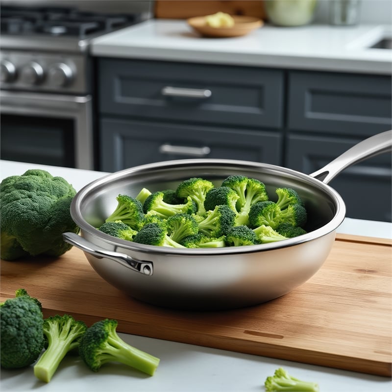 Pemberly Row Culinary Professional 3-Ply Stainless Steel Wok with Lid