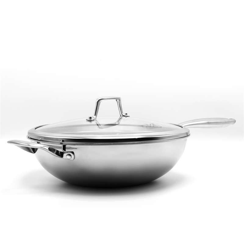 Pemberly Row Culinary Professional 3-Ply Stainless Steel Wok with Lid