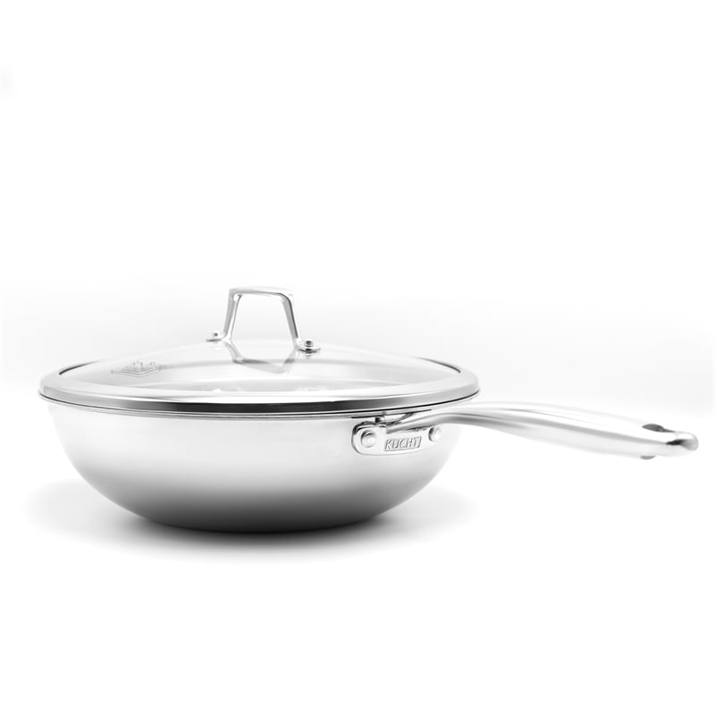 Pemberly Row Culinary Professional 3-Ply Stainless Steel Wok with Lid
